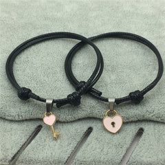 2 PCs/lot,New Arrival Couple Bracelet Alloy key Heart Lock Charm Bracelet Handmade Jewelry Rope Bracelet Lovers Gifts for Women